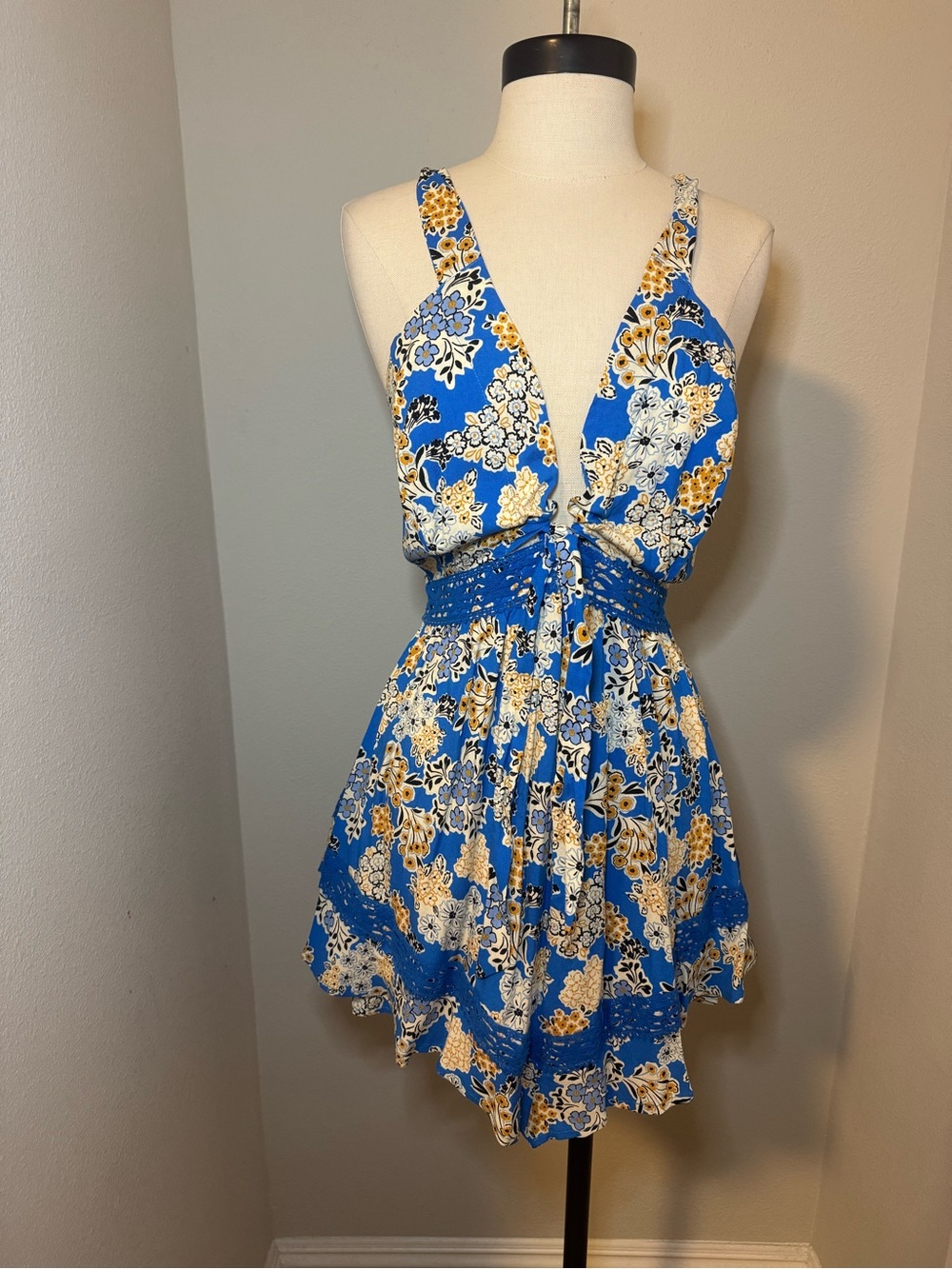 Blue Floral V-Neck Romper